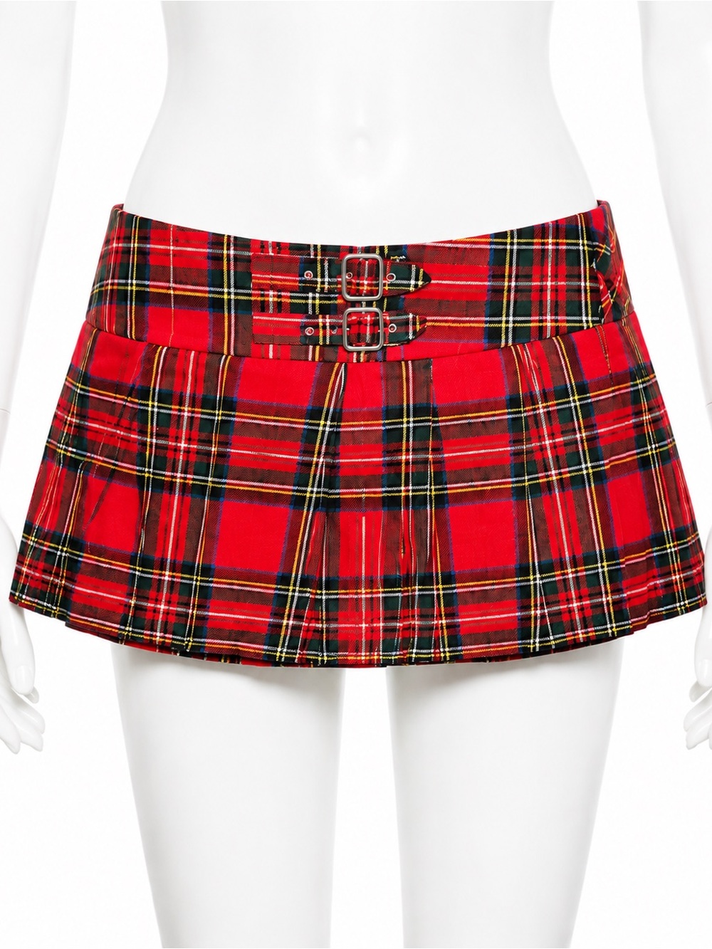 Vintage 90s MISS SHOP Red Royal Stewart Tartan Pleated Mini Skirt Sz 14 Y2K⁠